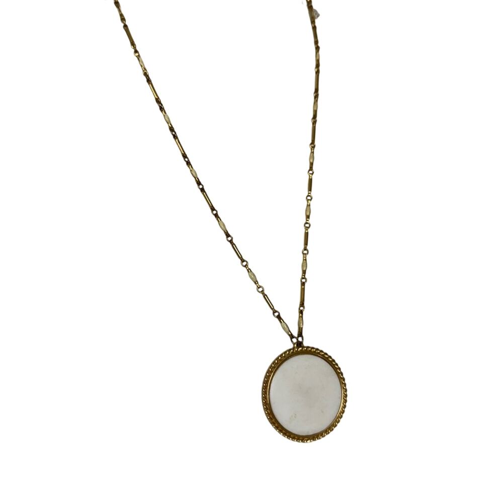 Vintage Napier Gold Tone White Enamel Pendant Necklace Long Women’s Jewelry